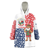Panama Christmas Wearable Blanket Hoodie with Tropical Santa National Coat of Arms and Festive Pattern Design - Wonder Print Shop