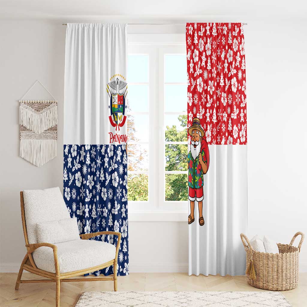 Panama Christmas Window Curtain with Tropical Santa National Coat of Arms and Festive Pattern Design - Wonder Print Shop
