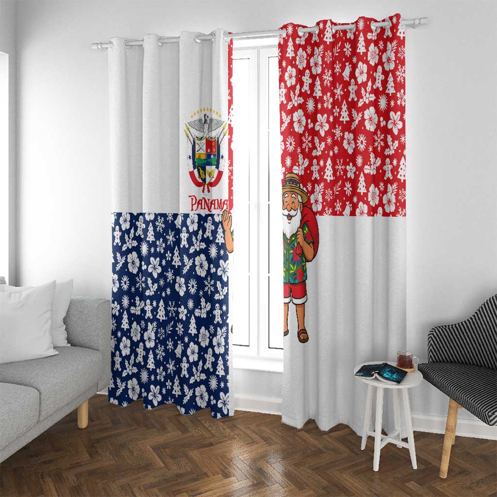 Panama Christmas Window Curtain with Tropical Santa National Coat of Arms and Festive Pattern Design - Wonder Print Shop