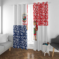 Panama Christmas Window Curtain with Tropical Santa National Coat of Arms and Festive Pattern Design - Wonder Print Shop
