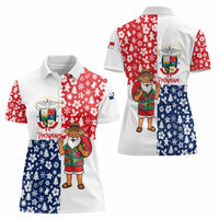 Panama Christmas Women Polo Shirt with Tropical Santa National Coat of Arms and Festive Pattern Design - Wonder Print Shop
