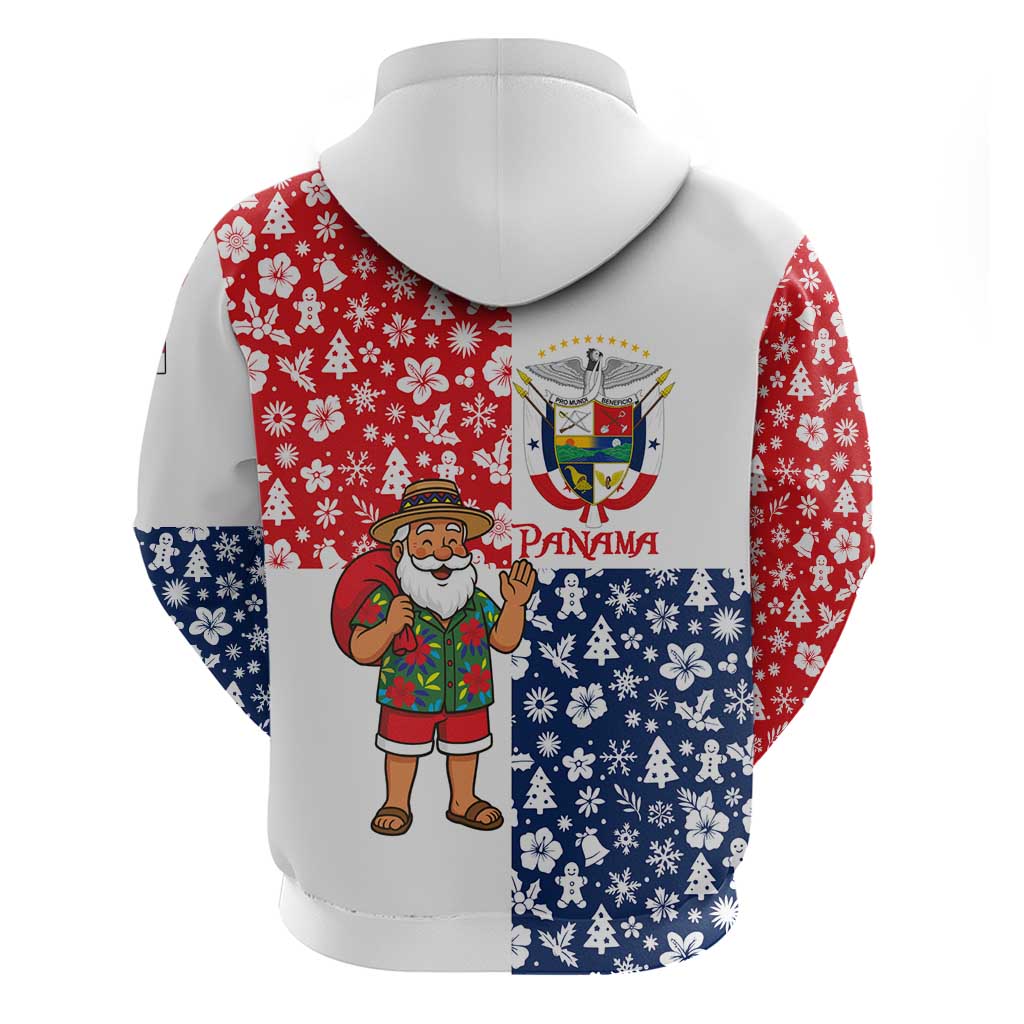 Panama Christmas Zip Hoodie with Tropical Santa National Coat of Arms and Festive Pattern Design - Wonder Print Shop