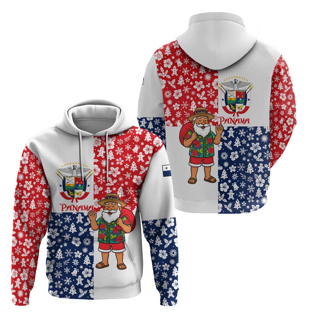 Panama Christmas Zip Hoodie with Tropical Santa National Coat of Arms and Festive Pattern Design - Wonder Print Shop