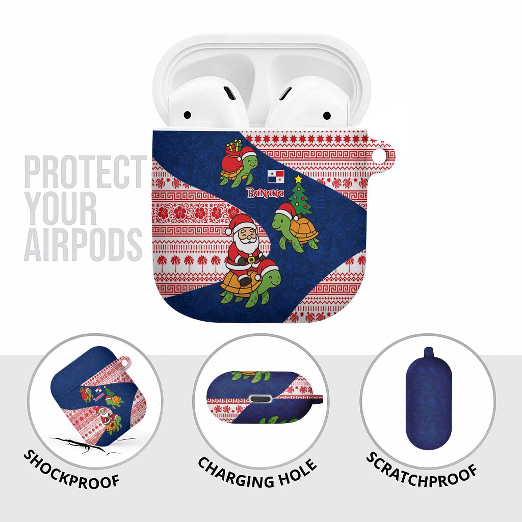 Panama Christmas AirPods Case with Santa Claus Sea Turtles Holiday Tree and Red Blue Pattern Design - Wonder Print Shop