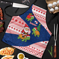 Panama Christmas Apron with Santa Claus Sea Turtles Holiday Tree and Red Blue Pattern Design - Wonder Print Shop