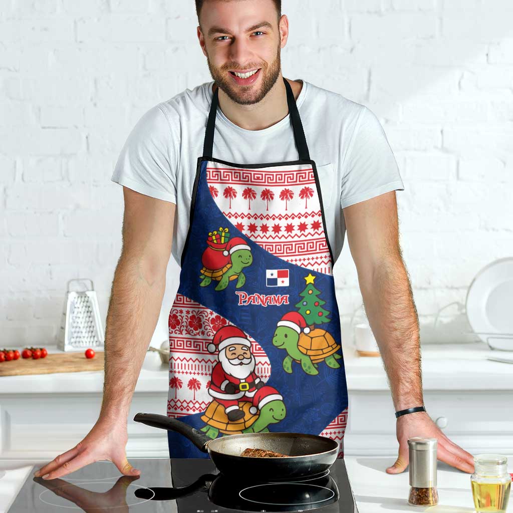 Panama Christmas Apron with Santa Claus Sea Turtles Holiday Tree and Red Blue Pattern Design - Wonder Print Shop