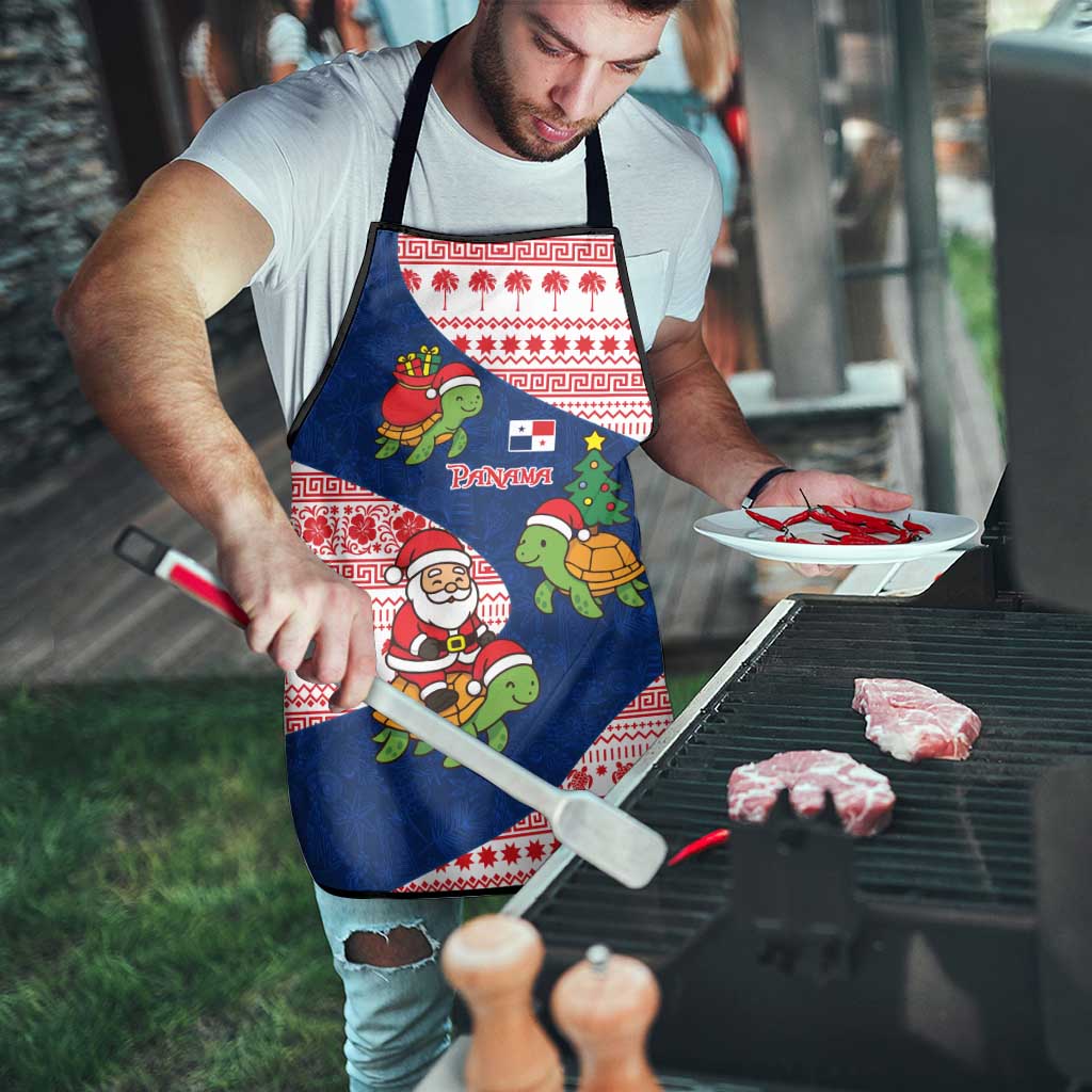 Panama Christmas Apron with Santa Claus Sea Turtles Holiday Tree and Red Blue Pattern Design - Wonder Print Shop