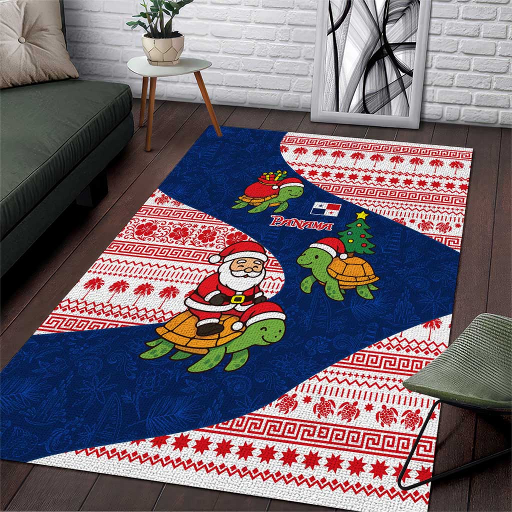 Panama Christmas Area Rug with Santa Claus Sea Turtles Holiday Tree and Red Blue Pattern Design - Wonder Print Shop