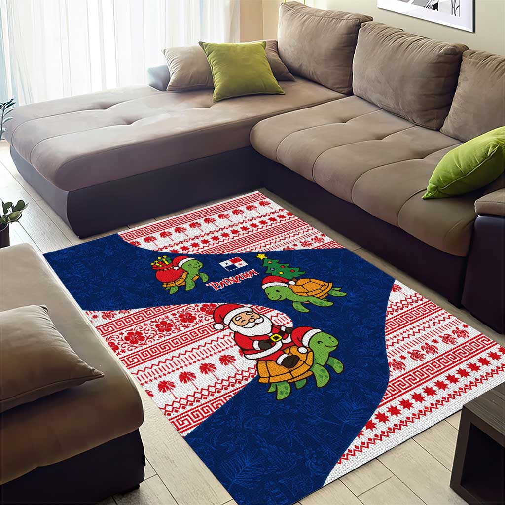 Panama Christmas Area Rug with Santa Claus Sea Turtles Holiday Tree and Red Blue Pattern Design - Wonder Print Shop