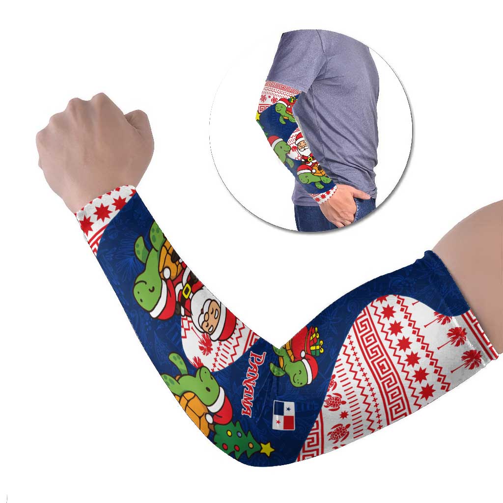 Panama Christmas Arm Sleeves with Santa Claus Sea Turtles Holiday Tree and Red Blue Pattern Design - Wonder Print Shop