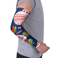 Panama Christmas Arm Sleeves with Santa Claus Sea Turtles Holiday Tree and Red Blue Pattern Design - Wonder Print Shop