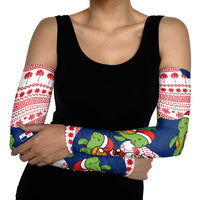 Panama Christmas Arm Sleeves with Santa Claus Sea Turtles Holiday Tree and Red Blue Pattern Design - Wonder Print Shop