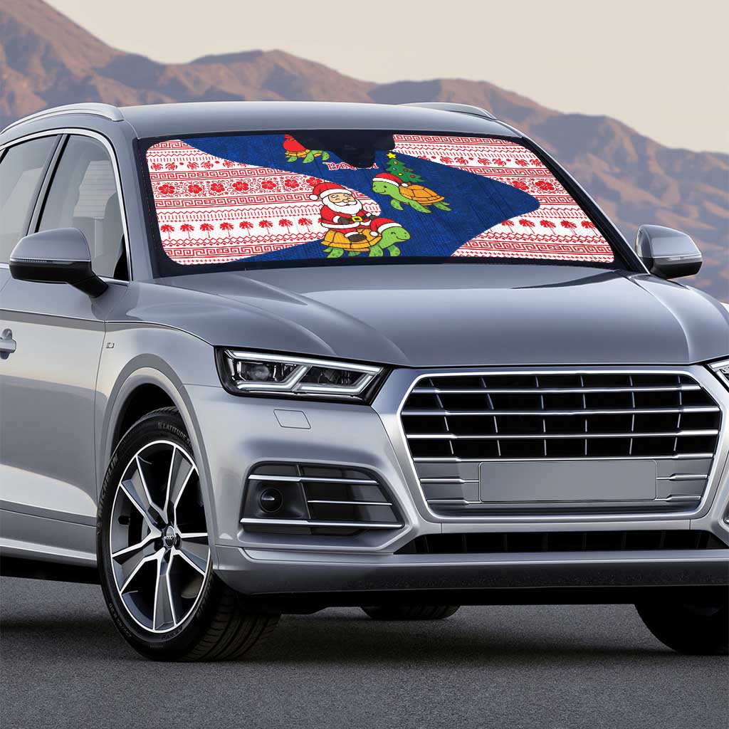 Panama Christmas Auto Sun Shade with Santa Claus Sea Turtles Holiday Tree and Red Blue Pattern Design - Wonder Print Shop