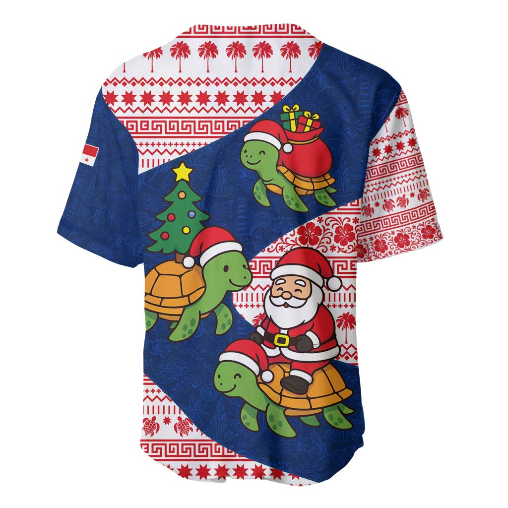 Panama Christmas Baseball Jersey with Santa Claus Sea Turtles Holiday Tree and Red Blue Pattern Design - Wonder Print Shop