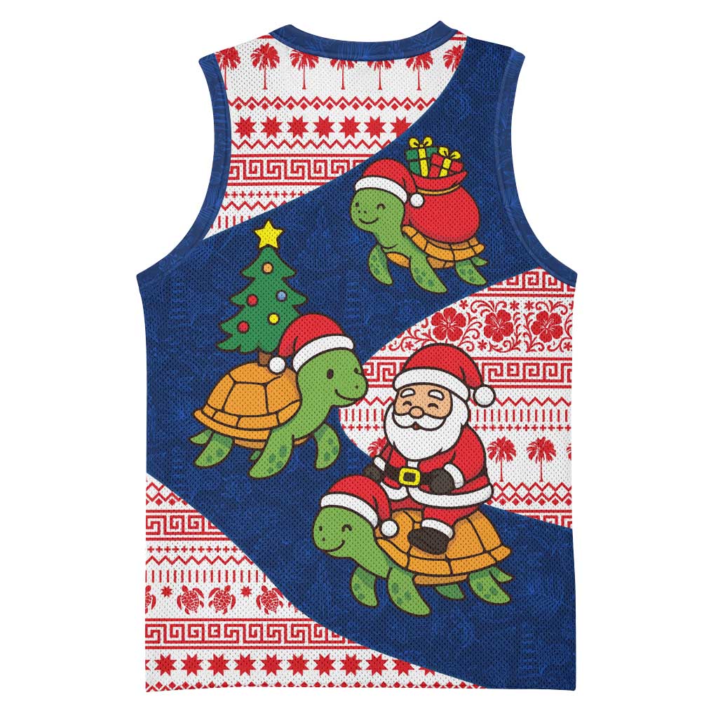 Panama Christmas Basketball Jersey with Santa Claus Sea Turtles Holiday Tree and Red Blue Pattern Design - Wonder Print Shop
