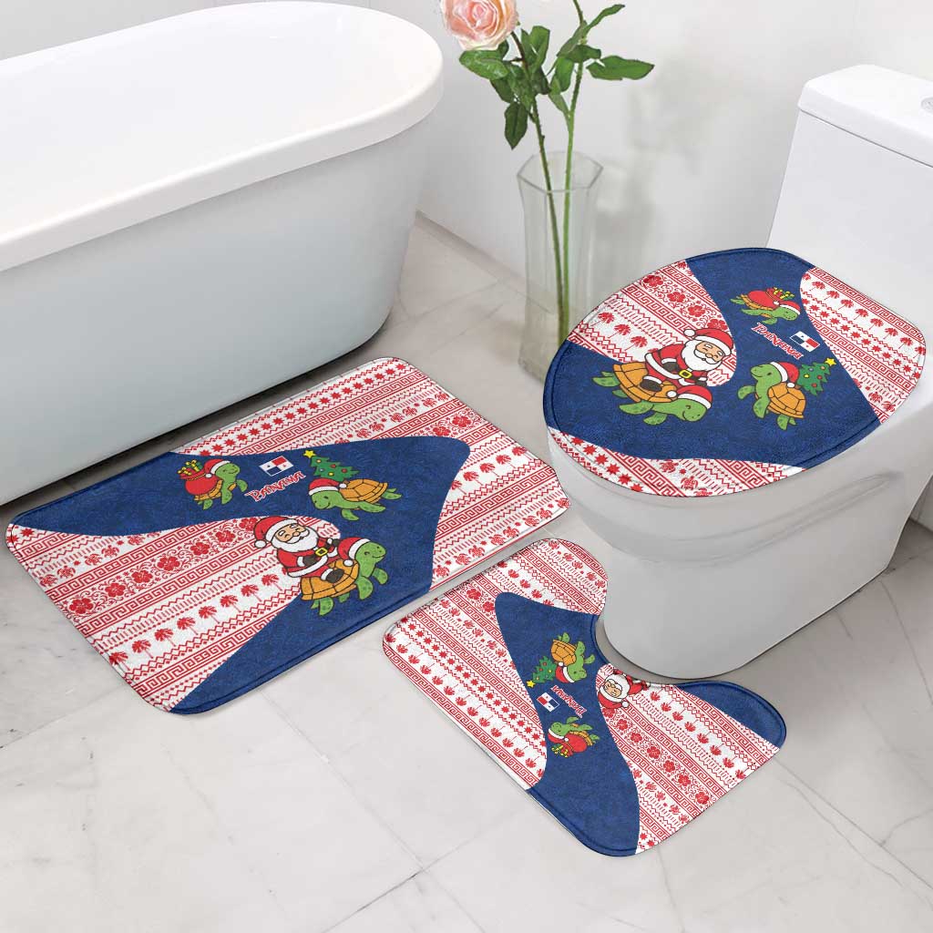 Panama Christmas Bathroom Set with Santa Claus Sea Turtles Holiday Tree and Red Blue Pattern Design - Wonder Print Shop