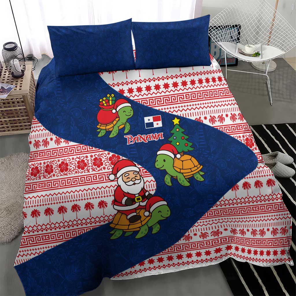 Panama Christmas Bedding Set with Santa Claus Sea Turtles Holiday Tree and Red Blue Pattern Design - Wonder Print Shop