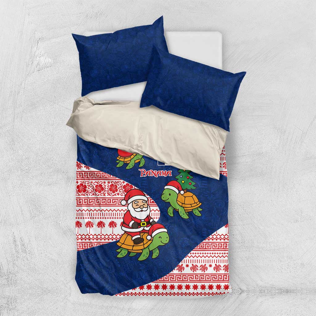 Panama Christmas Bedding Set with Santa Claus Sea Turtles Holiday Tree and Red Blue Pattern Design - Wonder Print Shop