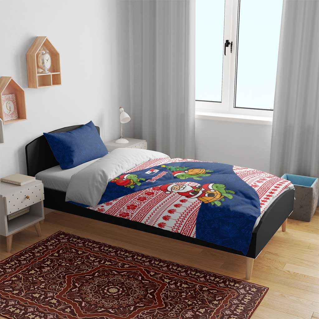 Panama Christmas Bedding Set with Santa Claus Sea Turtles Holiday Tree and Red Blue Pattern Design - Wonder Print Shop
