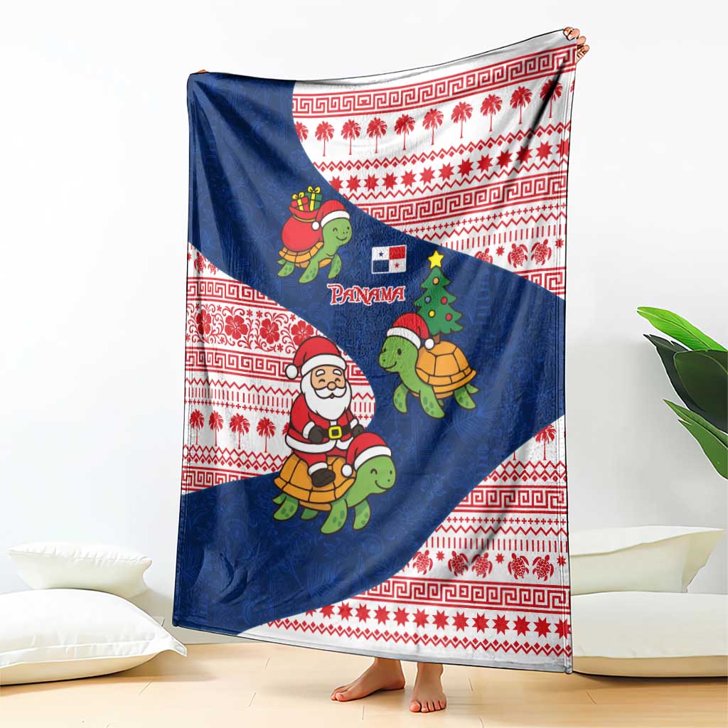 Panama Christmas Blanket with Santa Claus Sea Turtles Holiday Tree and Red Blue Pattern Design - Wonder Print Shop
