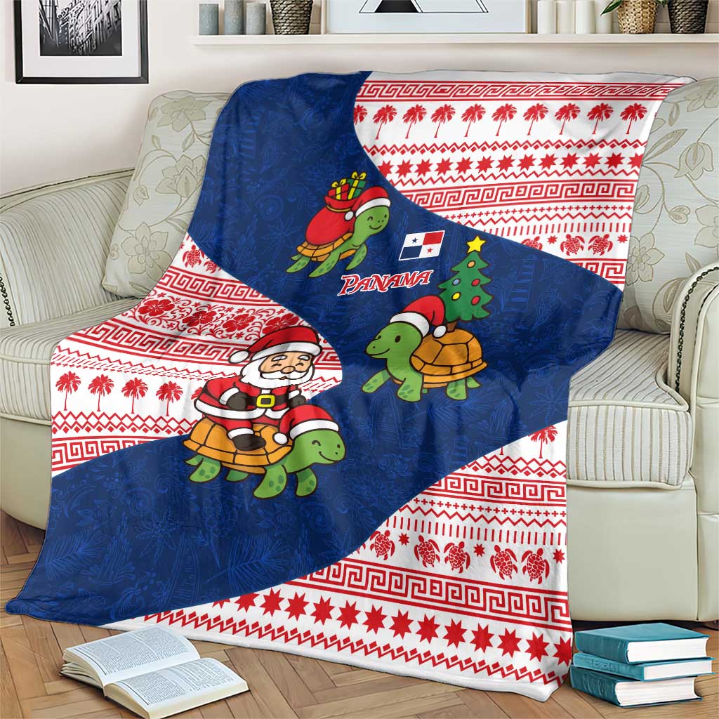 Panama Christmas Blanket with Santa Claus Sea Turtles Holiday Tree and Red Blue Pattern Design - Wonder Print Shop