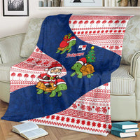 Panama Christmas Blanket with Santa Claus Sea Turtles Holiday Tree and Red Blue Pattern Design - Wonder Print Shop