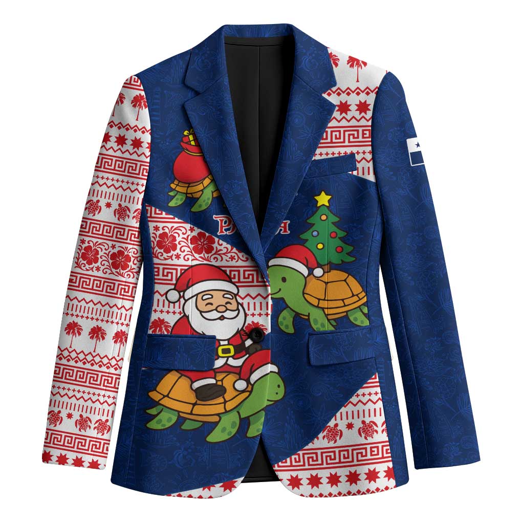 Panama Christmas Blazer with Santa Claus Sea Turtles Holiday Tree and Red Blue Pattern Design - Wonder Print Shop