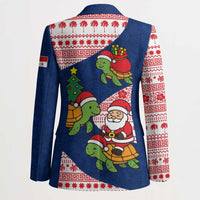Panama Christmas Blazer with Santa Claus Sea Turtles Holiday Tree and Red Blue Pattern Design - Wonder Print Shop