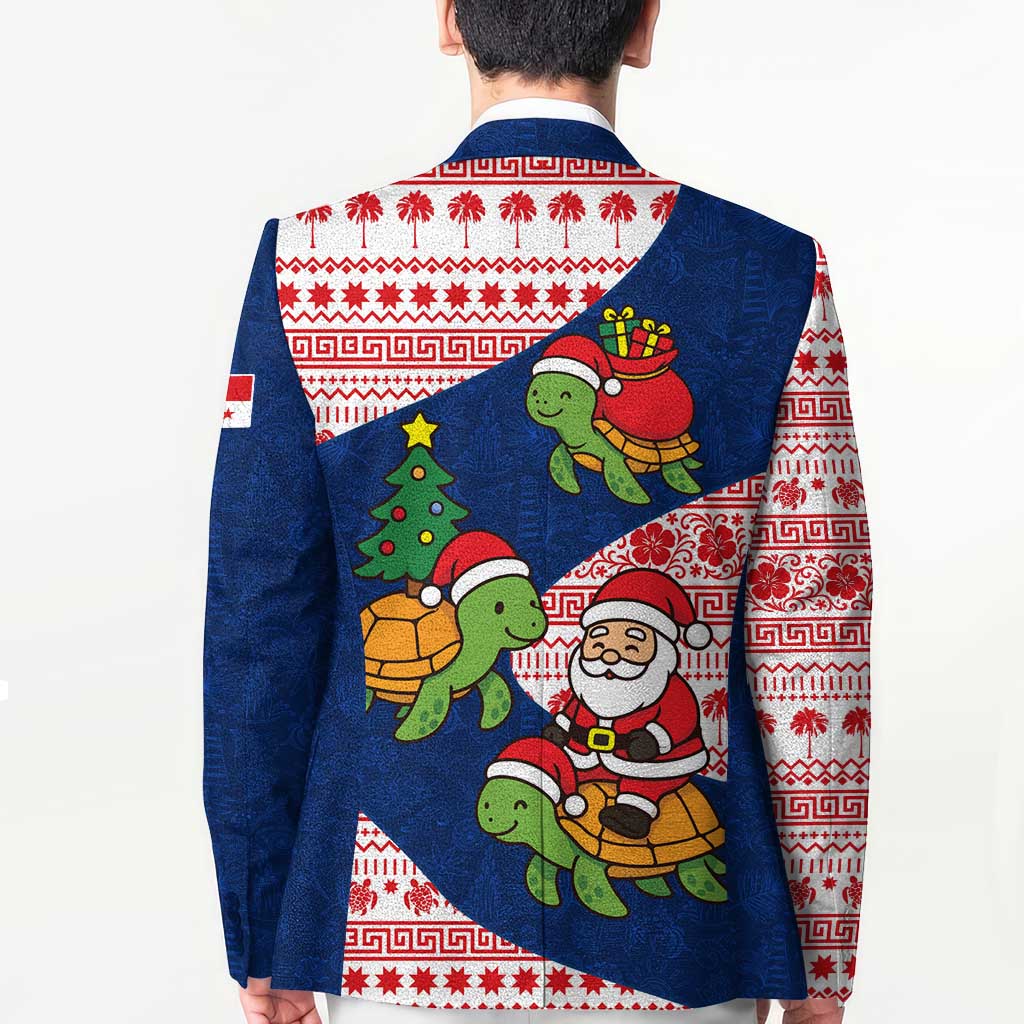 Panama Christmas Blazer with Santa Claus Sea Turtles Holiday Tree and Red Blue Pattern Design - Wonder Print Shop