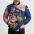Panama Christmas Bomber Puffer Jacket with Santa Claus Sea Turtles Holiday Tree and Red Blue Pattern Design - Wonder Print Shop