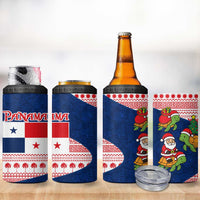 Panama Christmas 4 in 1 Can Cooler Tumbler with Santa Claus Sea Turtles Holiday Tree and Red Blue Pattern Design - Wonder Print Shop