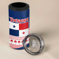 Panama Christmas 4 in 1 Can Cooler Tumbler with Santa Claus Sea Turtles Holiday Tree and Red Blue Pattern Design - Wonder Print Shop