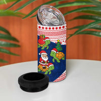 Panama Christmas 4 in 1 Can Cooler Tumbler with Santa Claus Sea Turtles Holiday Tree and Red Blue Pattern Design - Wonder Print Shop