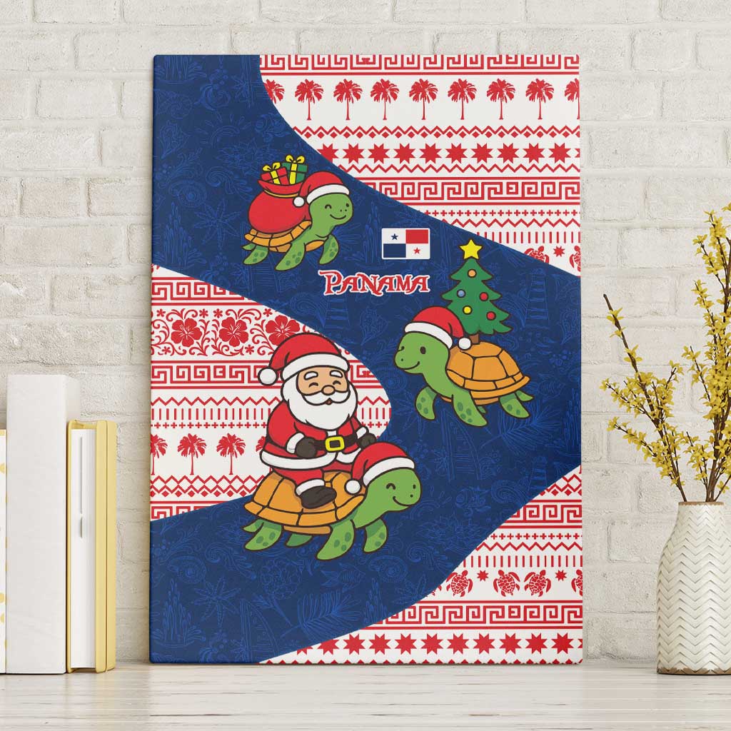Panama Christmas Canvas Wall Art with Santa Claus Sea Turtles Holiday Tree and Red Blue Pattern Design - Wonder Print Shop