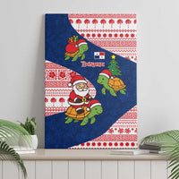 Panama Christmas Canvas Wall Art with Santa Claus Sea Turtles Holiday Tree and Red Blue Pattern Design - Wonder Print Shop
