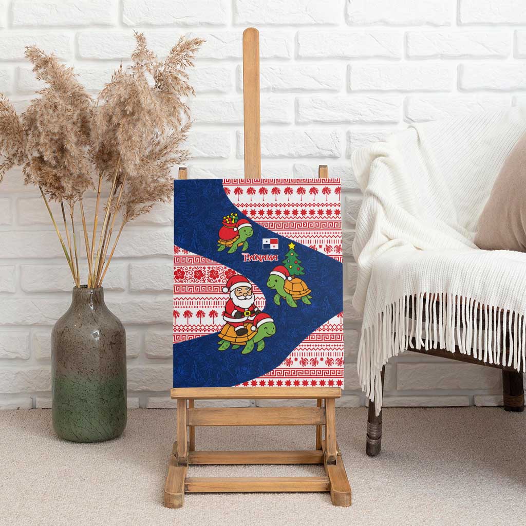 Panama Christmas Canvas Wall Art with Santa Claus Sea Turtles Holiday Tree and Red Blue Pattern Design - Wonder Print Shop