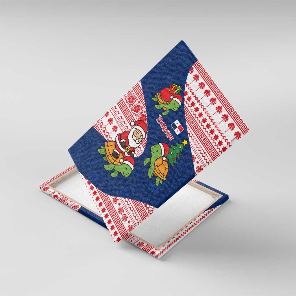Panama Christmas Canvas Wall Art with Santa Claus Sea Turtles Holiday Tree and Red Blue Pattern Design - Wonder Print Shop