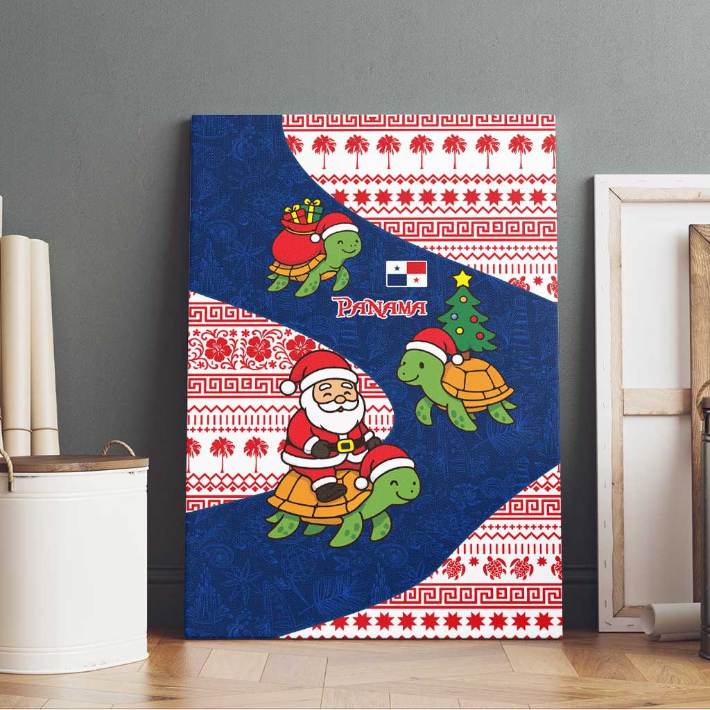 Panama Christmas Canvas Wall Art with Santa Claus Sea Turtles Holiday Tree and Red Blue Pattern Design - Wonder Print Shop