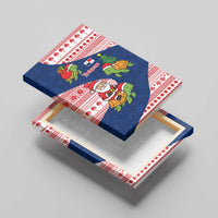 Panama Christmas Canvas Wall Art with Santa Claus Sea Turtles Holiday Tree and Red Blue Pattern Design - Wonder Print Shop