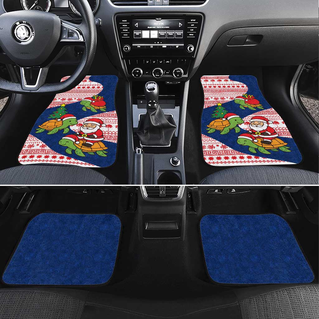 Panama Christmas Car Mats with Santa Claus Sea Turtles Holiday Tree and Red Blue Pattern Design - Wonder Print Shop