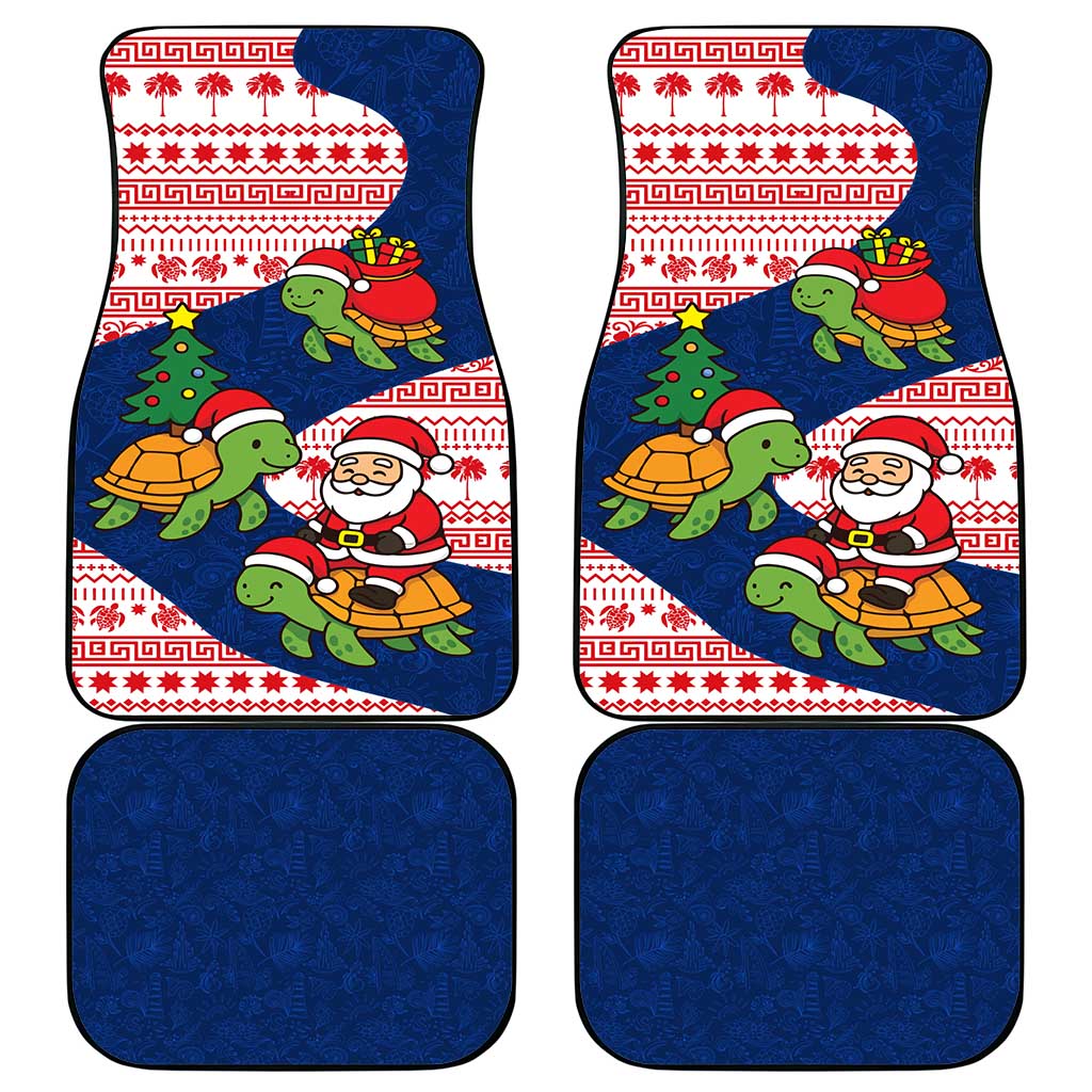 Panama Christmas Car Mats with Santa Claus Sea Turtles Holiday Tree and Red Blue Pattern Design - Wonder Print Shop