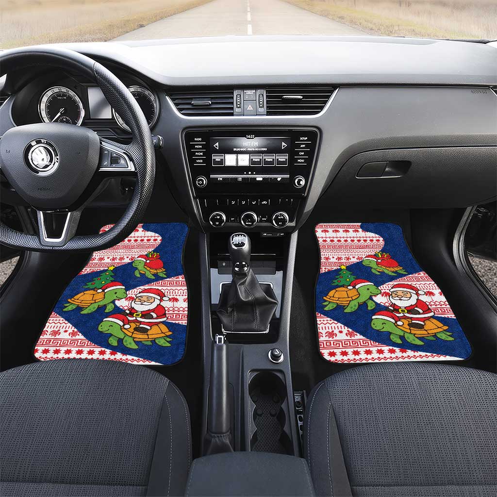 Panama Christmas Car Mats with Santa Claus Sea Turtles Holiday Tree and Red Blue Pattern Design - Wonder Print Shop