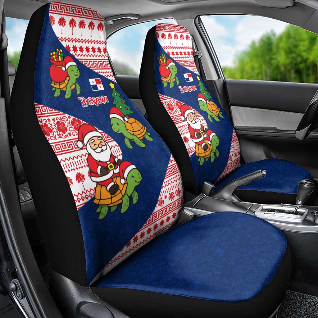 Panama Christmas Car Seat Cover with Santa Claus Sea Turtles Holiday Tree and Red Blue Pattern Design - Wonder Print Shop