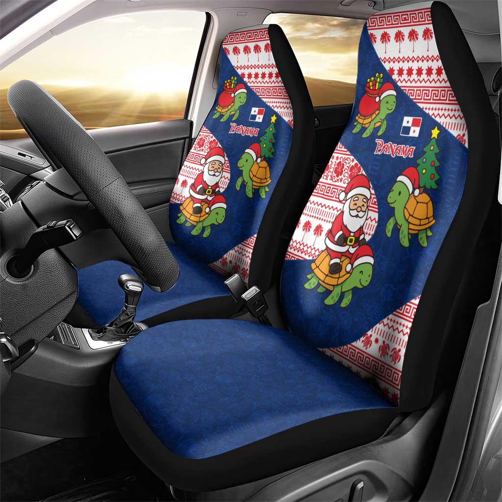 Panama Christmas Car Seat Cover with Santa Claus Sea Turtles Holiday Tree and Red Blue Pattern Design - Wonder Print Shop