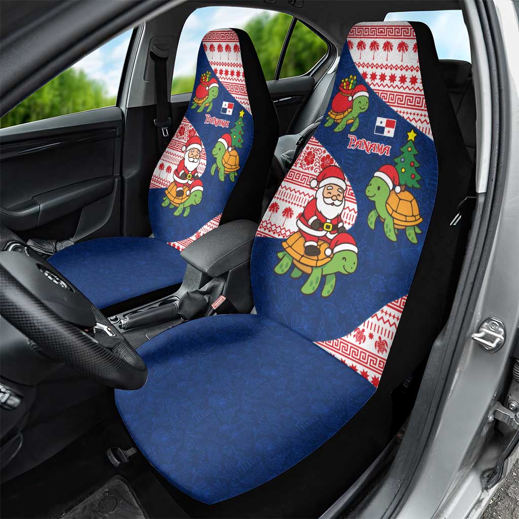 Panama Christmas Car Seat Cover with Santa Claus Sea Turtles Holiday Tree and Red Blue Pattern Design - Wonder Print Shop