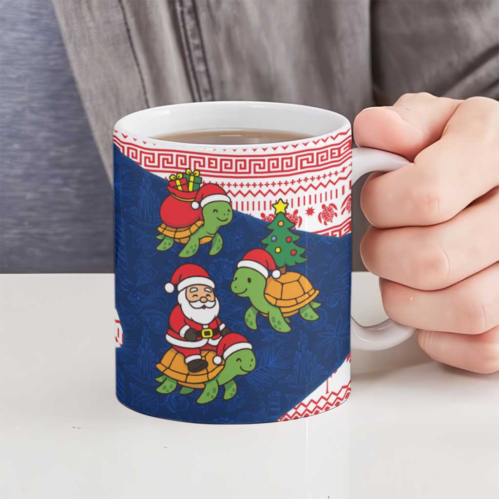 Panama Christmas Ceramic Mug with Santa Claus Sea Turtles Holiday Tree and Red Blue Pattern Design - Wonder Print Shop