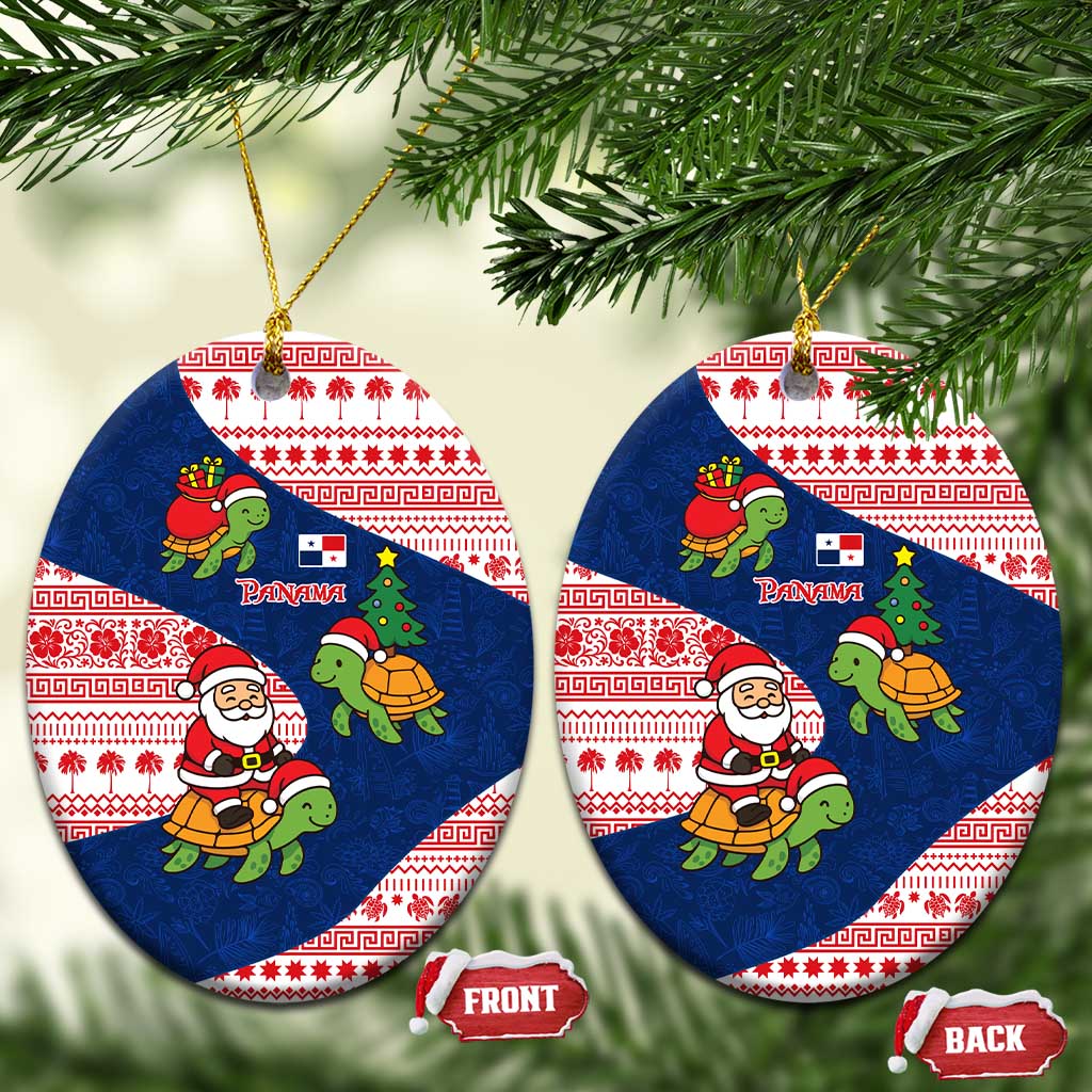 Panama Christmas Ceramic Ornament with Santa Claus Sea Turtles Holiday Tree and Red Blue Pattern Design - Wonder Print Shop