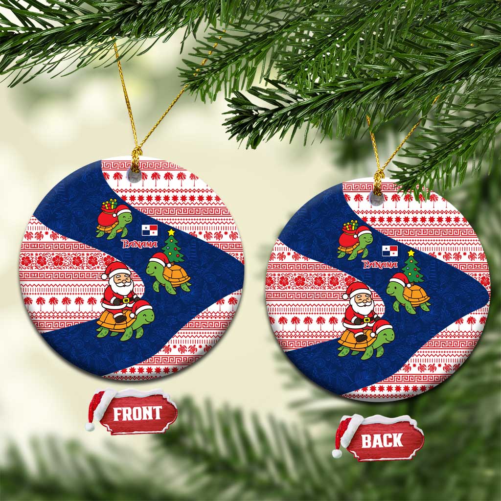 Panama Christmas Ceramic Ornament with Santa Claus Sea Turtles Holiday Tree and Red Blue Pattern Design - Wonder Print Shop