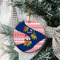 Panama Christmas Ceramic Ornament with Santa Claus Sea Turtles Holiday Tree and Red Blue Pattern Design - Wonder Print Shop