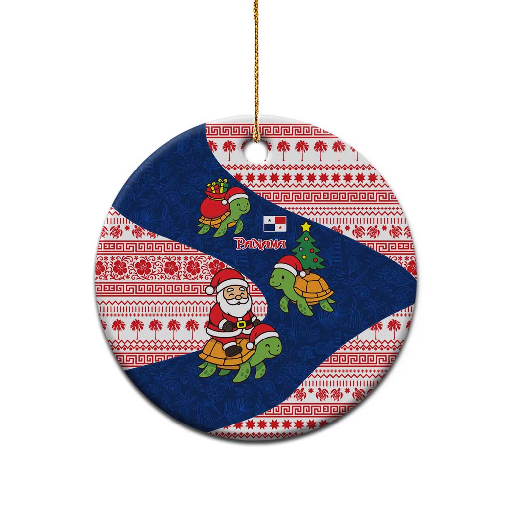 Panama Christmas Ceramic Ornament with Santa Claus Sea Turtles Holiday Tree and Red Blue Pattern Design - Wonder Print Shop